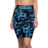 ThatXpression Fashion Teal Black Camouflaged Carolina Women's Pencil Skirt 7X41K