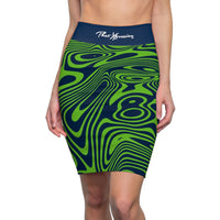 ThatXpression Fashion Swirl Navy Green Women's Pencil Skirt 7X41K