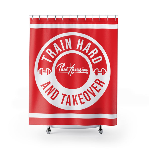 Train Hard And Takeover Sports Fitness Themed Red(CF) Bathroom Curtains
