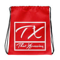 ThatXpression Fashion Fitness TX Active Gym Fit Red & White Drawstring bag