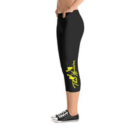 ThatXpression Fashion Fitness Train Hard And Takeover Black / Yellow Gym Workout Capri Leggings