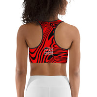 ThatXpression Fashion Fitness Falcons Themed Black and Red Swirl Sports bra