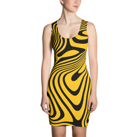 ThatXpression Fashion Fitness Pittsburgh Theme Black and Yellow Swirl Fitted Dress