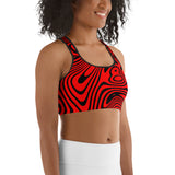 ThatXpression Fashion Fitness Falcons Themed Black and Red Swirl Sports bra