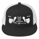 Train Hard And Takeover Gym Fitness Motivational WHT/BLK Gym Workout Trucker Cap