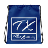 ThatXpression Fashion Fitness TX Active Gym Fit Blue & White Drawstring bag
