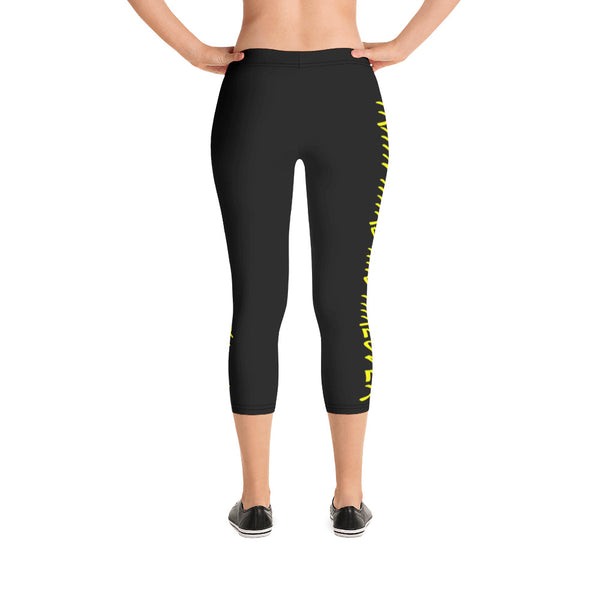 ThatXpression Fashion Fitness Train Hard And Takeover Black / Yellow Gym Workout Capri Leggings