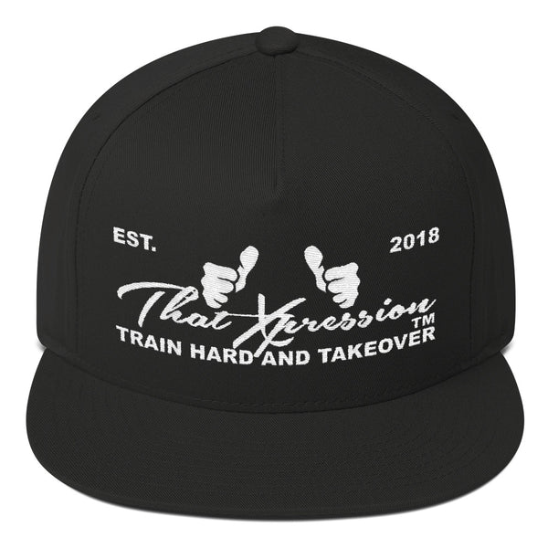 Train Hard And Takeover Gym Fitness Motivational WHT/BLK Gym Workout Flat Bill Cap