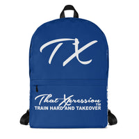 ThatXpression Fashion Fitness "TX" Blue and White Gym Backpack
