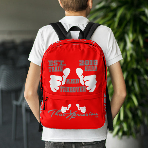 ThatXpression Fashion Fitness Train Hard And Takeover EST 2018 Red Backpack Laptop Gym Bag