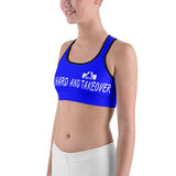 Train Hard And Takeover Blue / White Gym Workout Sports bra