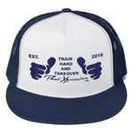 Train Hard And Takeover Gym Fitness Motivational NVY Logo Gym Workout Trucker Cap