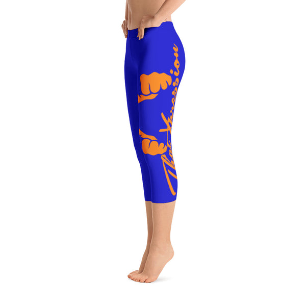 Women's Gym Fit or Casual Capri Leggings Blue/Orange by ThatXpression