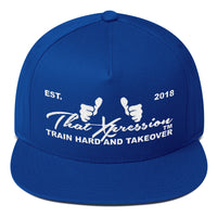 Train Hard And Takeover Gym Fitness Motivational WHT/RYL Gym Workout Flat Bill Cap