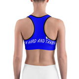 Train Hard And Takeover Blue / White Gym Workout Sports bra