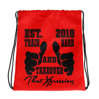 ThatXpression Fashion Fitness Train Hard And Takeover Red Gym Workout Drawstring bag