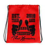 ThatXpression Fashion Fitness Train Hard And Takeover Red Gym Workout Drawstring bag