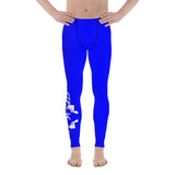 Men's Gym Fitness Weight Training Blue White Calve Logo Leggings By ThatXpression