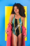 ThatXpression's Black & Gold Jacksonville Themed Striped Savage One-Piece Swimsuit