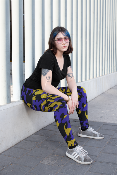ThatXpression Fashion Baltimore Black Purple Camo Scheme Capri Leggings