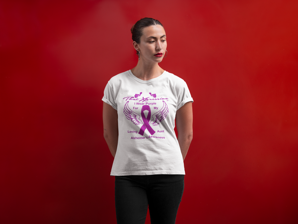 Support Alzheimer Awareness Aunt Edition Unisex White/Black T-Shirt