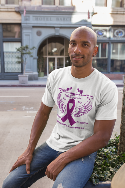 Support Alzheimer Awareness Grandpa Edition Unisex White/Black T-Shirt