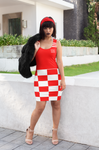 ThatXpression Fashion White Red Checkered Pattern Dress