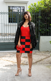ThatXpression Fashion Red Black Checkered Pattern Dress