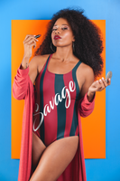 ThatXpression's Red & Navy Houston Themed Striped Savage One-Piece Swimsuit