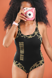 ThatXpression Fashion New Orleans Home Team Diamond Themed One-Piece Swimsuit