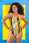 ThatXpression's Black & Gold Pittsburgh Themed Striped Savage One-Piece Swimsuit