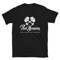 ThatXpression Fashion Fitness Train Hard Barbell Themed Men's T-Shirt