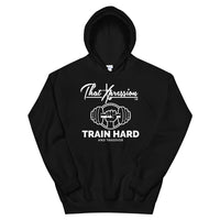 ThatXpression Fashion Fitness Dumbbell Fist Train Hard Unisex Hoodie